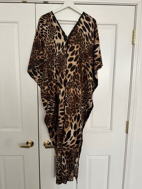 Natori Leopard Print Caftan Dress L